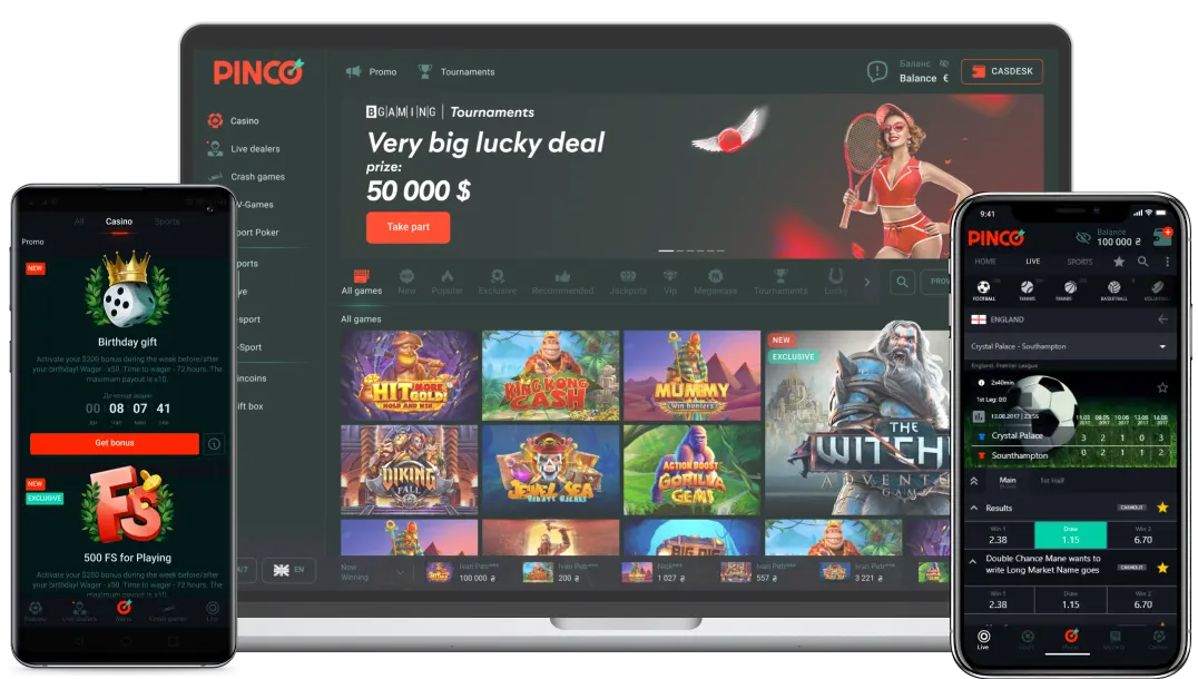 Мобильное приложение PINCO KZ для iOS и Android - казино в любое время